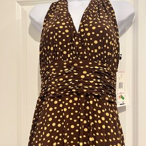 Brown and Cream Sleeveless Polka Dot Dress